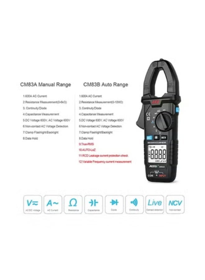 MESTEK CM83B Digital Clamp Meter High-Precision Multimeter – Professional Clamp Current Tester with Digital Display for Electrician Maintenance and Capacitor Measurement - Image 4
