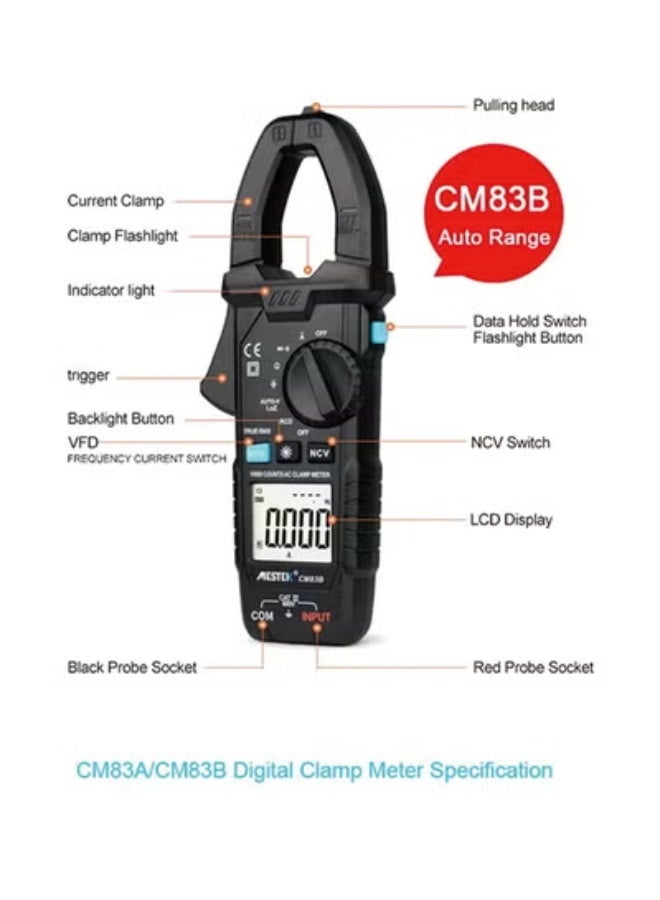 MESTEK CM83B Digital Clamp Meter High-Precision Multimeter – Professional Clamp Current Tester with Digital Display for Electrician Maintenance and Capacitor Measurement - Image 2