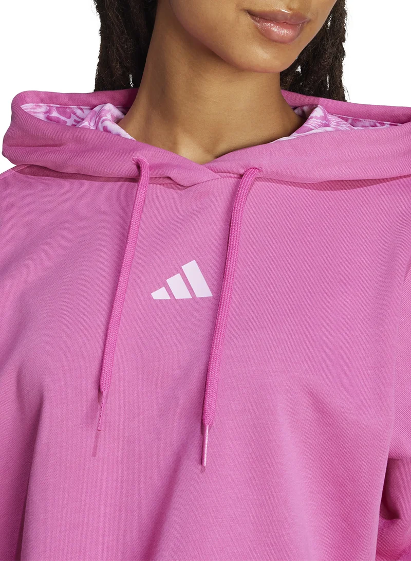 Adidas Essential 3 Stripe Print French Terry Hoodie