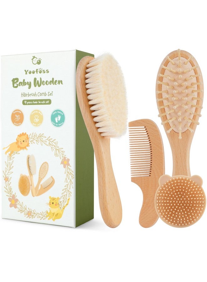Yoofoss 4 Piece Baby Brush and Comb Set, Wooden Baby Brush with Natural Ultra Soft Goat Hair, Baby Hair Brush for Newborn, Baby Brush Set for Boy Girl - Image 1