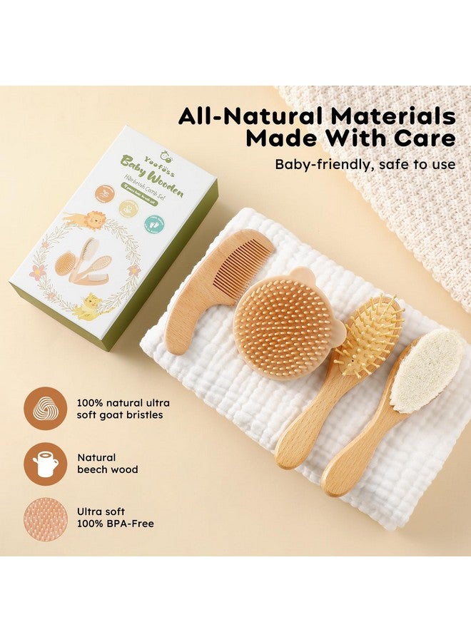 Yoofoss 4 Piece Baby Brush and Comb Set, Wooden Baby Brush with Natural Ultra Soft Goat Hair, Baby Hair Brush for Newborn, Baby Brush Set for Boy Girl - Image 4