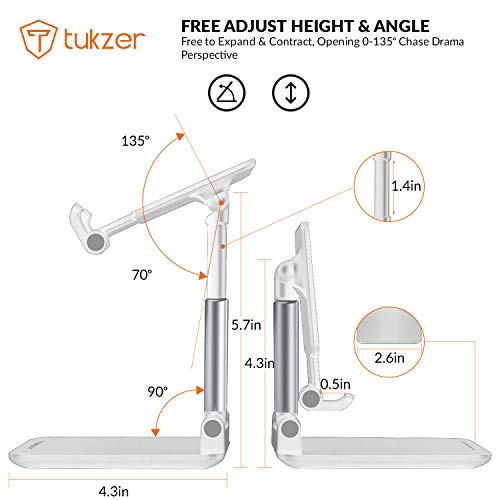 Tukzer Fully Foldable Tabletop Desktop Tablet Mobile Stand Holder - Angle & Height Adjustable for Desk, Cradle, Dock, Compatible with Smartphones & Tablets (White) - Image 4