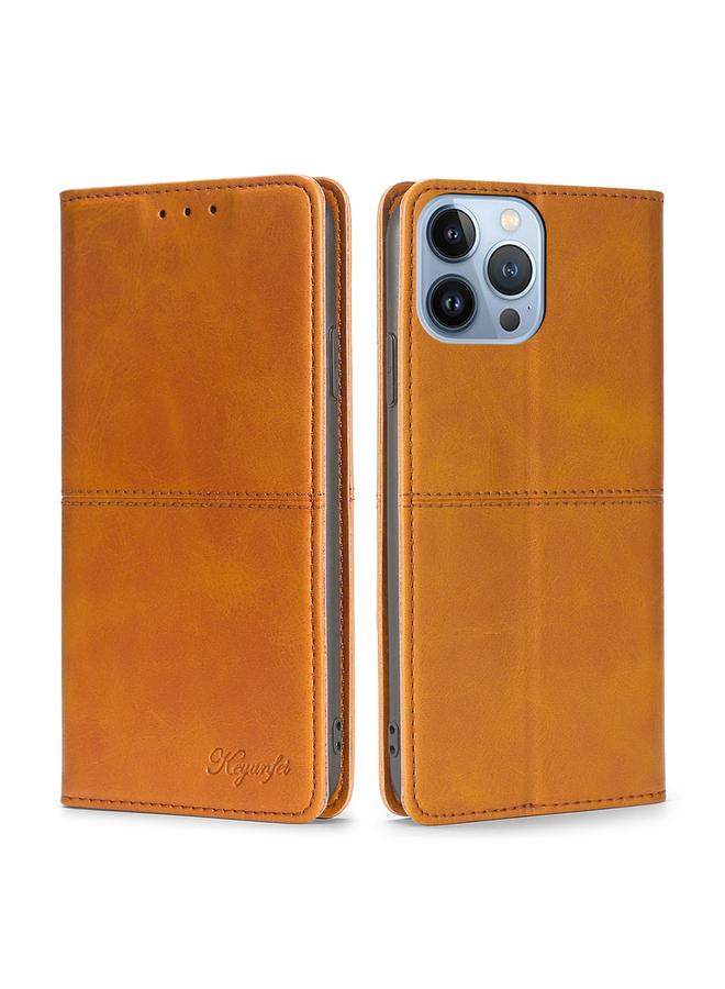 اس-توب جراب لهاتف iPhone 14 Pro جراب هاتف من الجلد المغناطيسي بنسيج البقر - Image 1