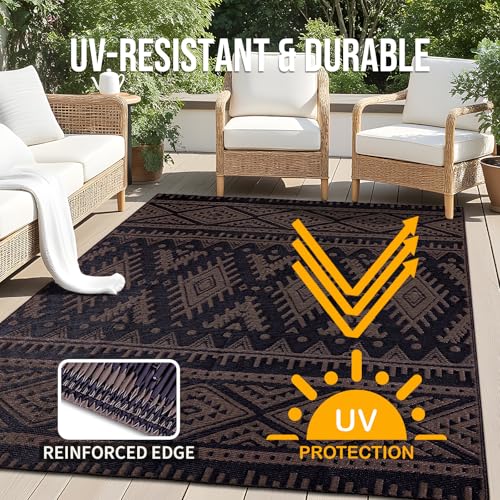 OLANLY Outdoor Rug Waterproof 5x8 ft, Reversible Outdoor Plastic Straw Rug, Boho Patio Rug, Indoor Outdoor Carpet, RV Mat Outside for Patio, Camp, Picnic, Balcony, Deck, Backyard, Black & Brown - Image 4