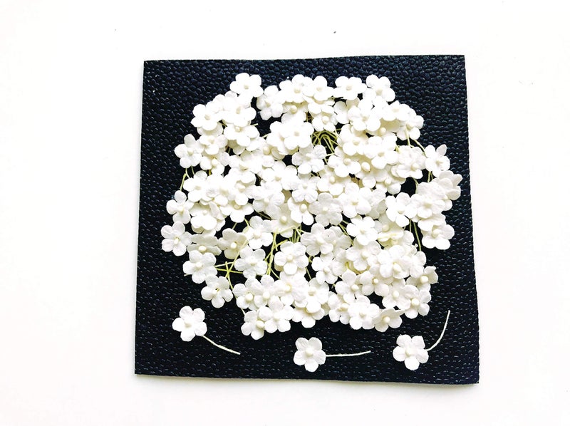 Tyga_Thai TH 50 Tiny Off White Color Flowers Embellishment with Thread stem Mulberry Paper Flowers Tiny Size 8 mm Craft Supplies Scrap Booking Embellishments for so Many Card Craft Projects - Image 3
