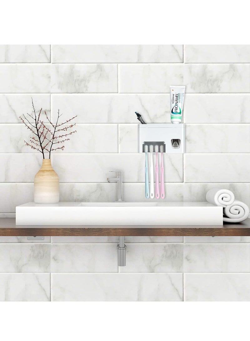 Self adhesive toothbrush holder wall mounted, multifunctional toothpaste holder with cover, bathroom automatic toothpaste dispenser, dormitory toothbrush holder, cabinet - Image 4