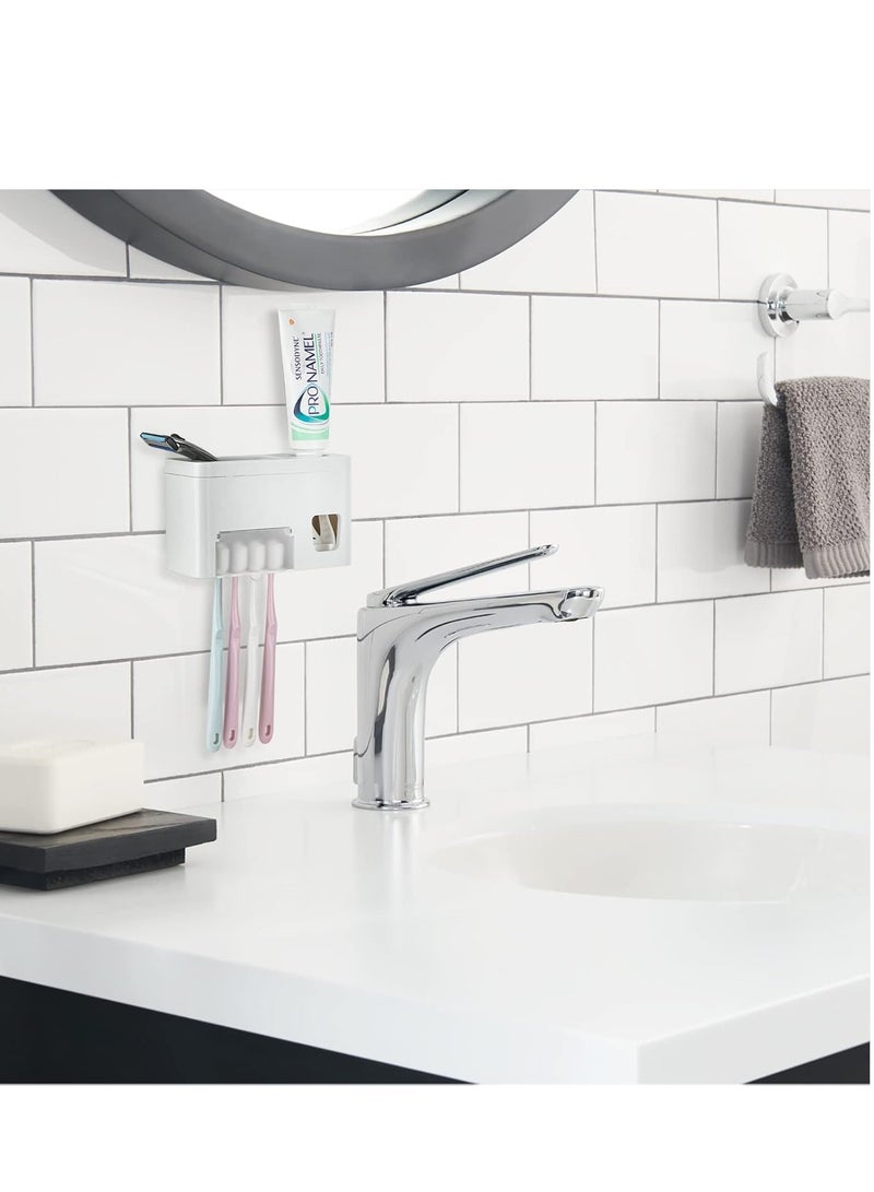 Self adhesive toothbrush holder wall mounted, multifunctional toothpaste holder with cover, bathroom automatic toothpaste dispenser, dormitory toothbrush holder, cabinet - Image 2