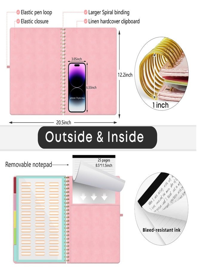 KLLVE Pink Foldable Spiral Clipboard Folio with Storage Zipper Pouch, 5 Plastic Folders with Pockets,Refillable Lined Notepad (8.5" x 11"), Hardcover Project Organizer with 39 Stickers - Image 5