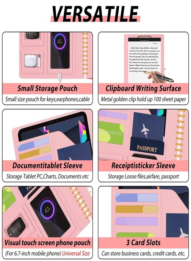 KLLVE Pink Foldable Spiral Clipboard Folio with Storage Zipper Pouch, 5 Plastic Folders with Pockets,Refillable Lined Notepad (8.5" x 11"), Hardcover Project Organizer with 39 Stickers - Image 4