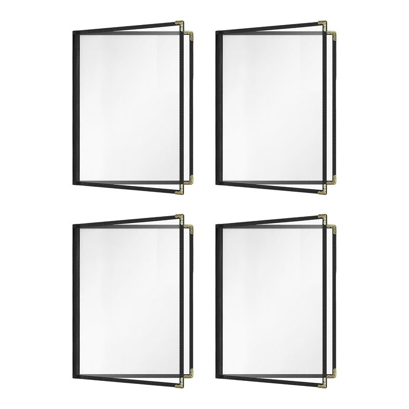 Good & Smart 4 Packs Cafe-Style Menu Covers, 2Pages/4Views Standard 8.5''x 11”Menu Holders, Durable Double-Stitched Edges, Crystal Clear Vinyl Protection, Easy-Insert Design Ideal for Restaurants(4PCS) - Image 1