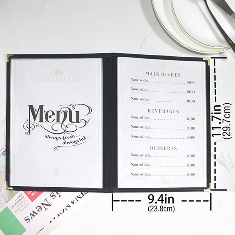 Good & Smart 4 Packs Cafe-Style Menu Covers, 2Pages/4Views Standard 8.5''x 11”Menu Holders, Durable Double-Stitched Edges, Crystal Clear Vinyl Protection, Easy-Insert Design Ideal for Restaurants(4PCS) - Image 2