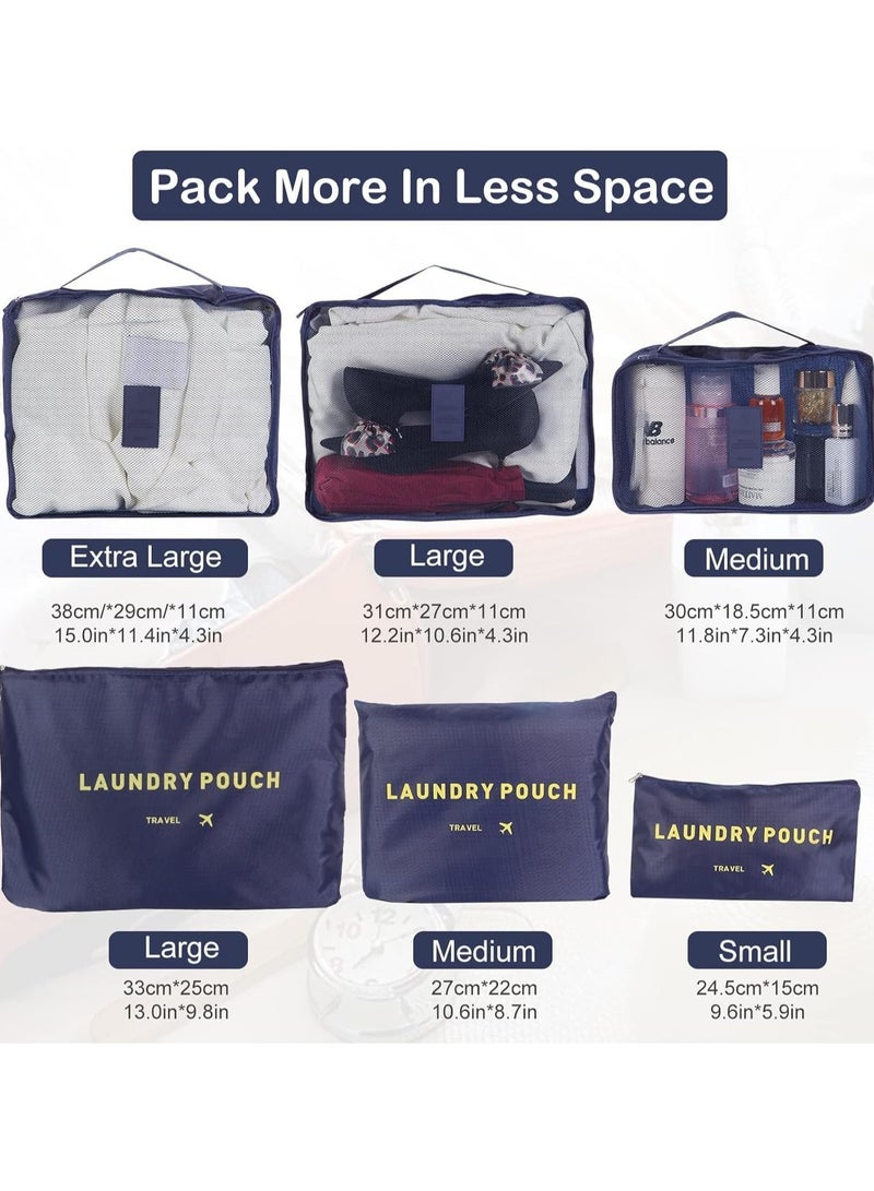 SKY-TOUCH SKY-TOUCH 6pcs Set Travel Luggage Organizer Packing Cubes Set Storage Bag Waterproof Laundry Bag Traveling Accessories - Blue,Travel Bag - Image 3