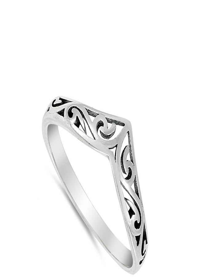 Sac Silver Filigree Celtic Chevron Thumb Ring 925 Sterling Silver Victorian Band Size 3 - Image 2