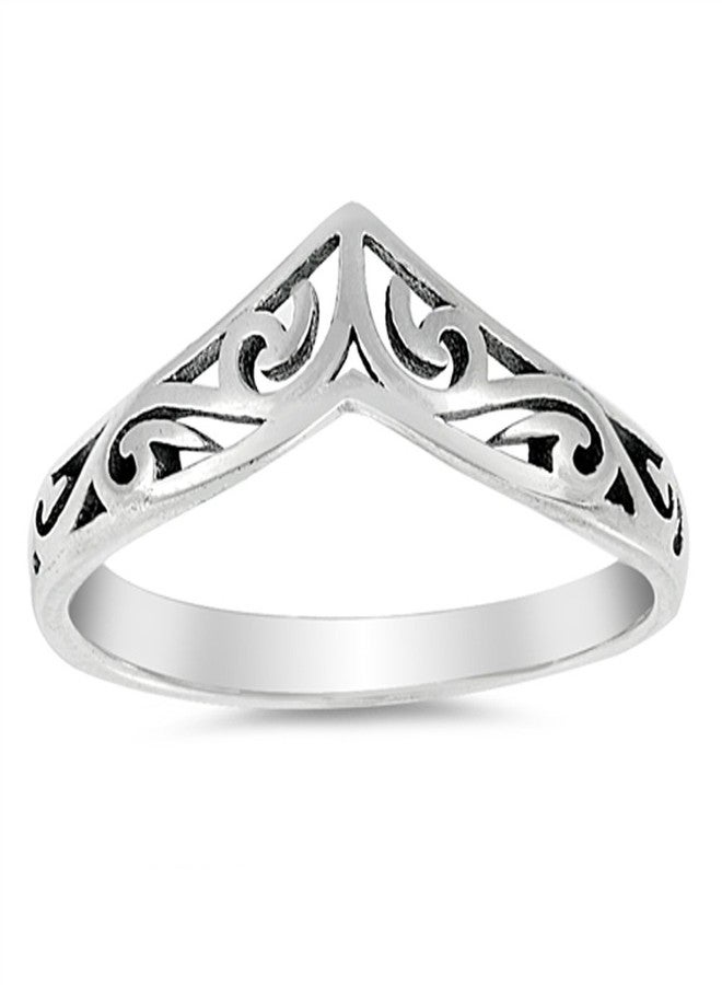 Sac Silver Filigree Celtic Chevron Thumb Ring 925 Sterling Silver Victorian Band Size 3 - Image 1