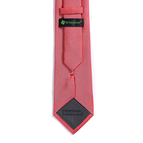 fortunatever Christmas Mens Handmade Neckties,Red Solid Ties With Pocket Square+Gift Box(58”*3.35”) - Image 2