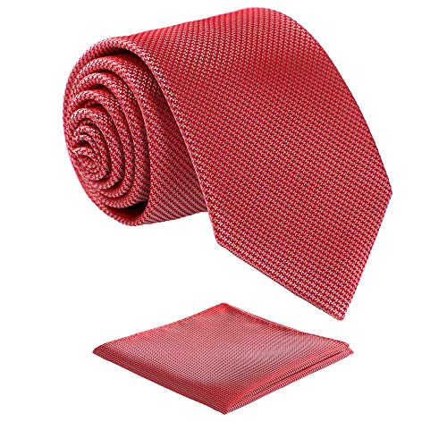 fortunatever Christmas Mens Handmade Neckties,Red Solid Ties With Pocket Square+Gift Box(58”*3.35”) - Image 1