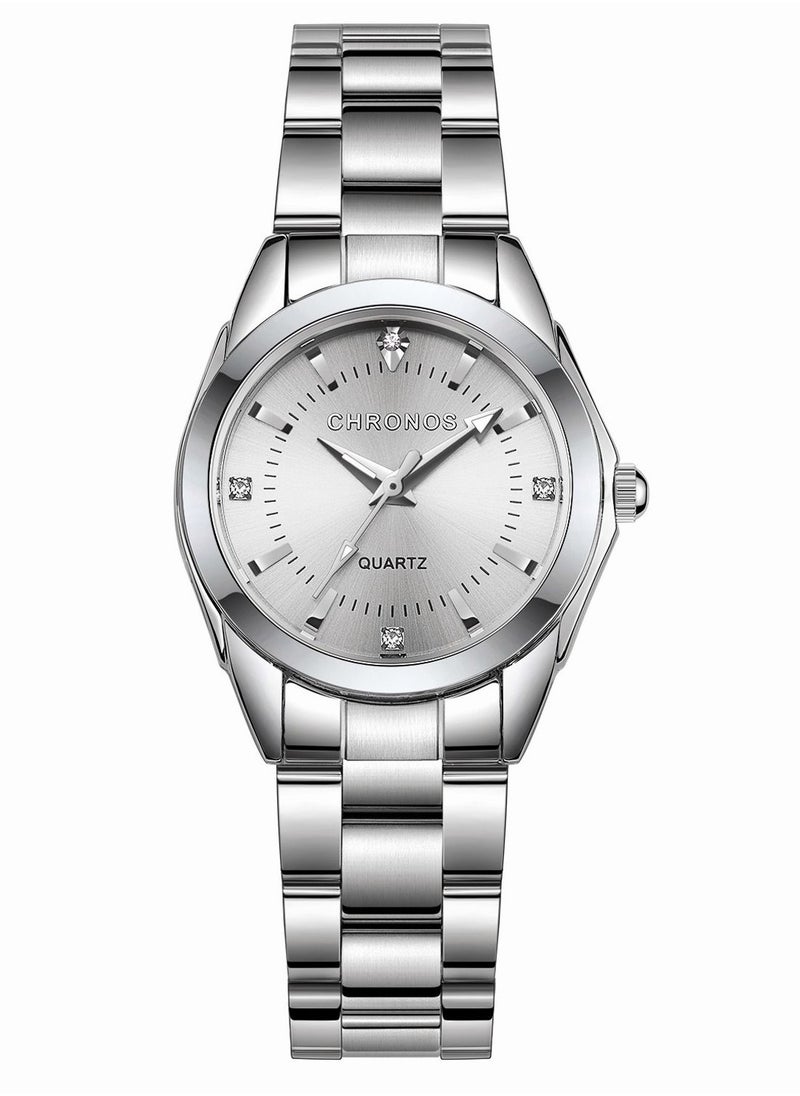 CHRONOS - Waterproof Stainless Steel Quartz Watch Round Analog Lady Steel Watch - Image 1