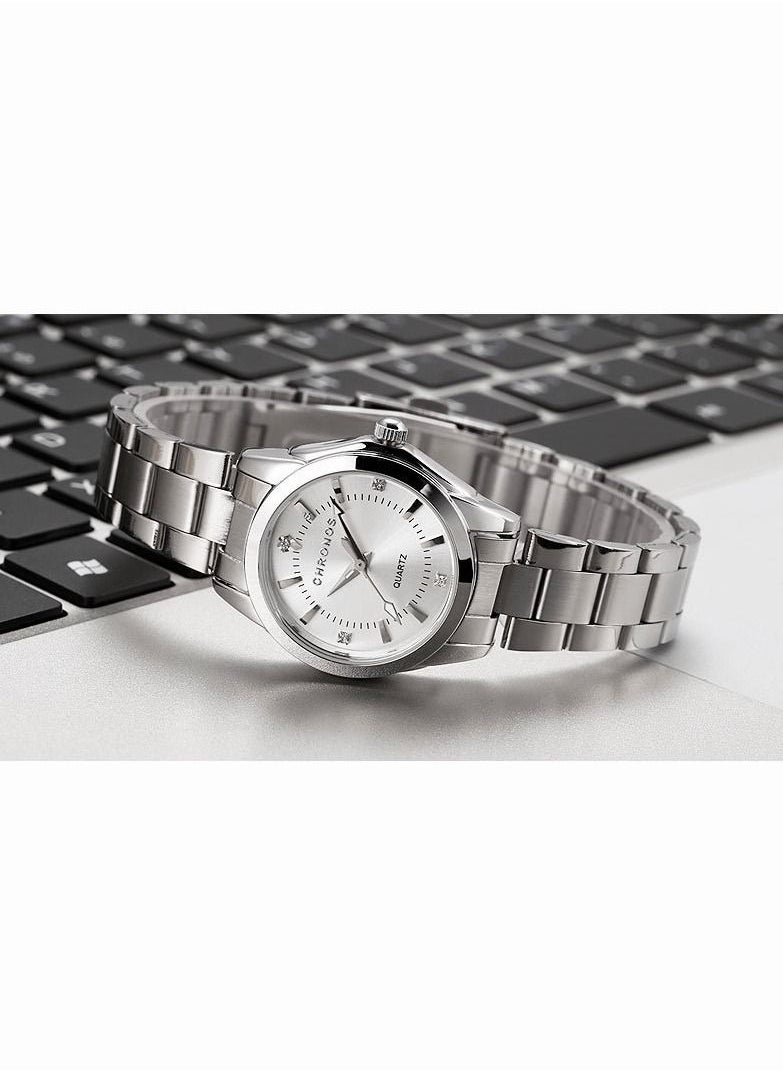 CHRONOS - Waterproof Stainless Steel Quartz Watch Round Analog Lady Steel Watch - Image 1