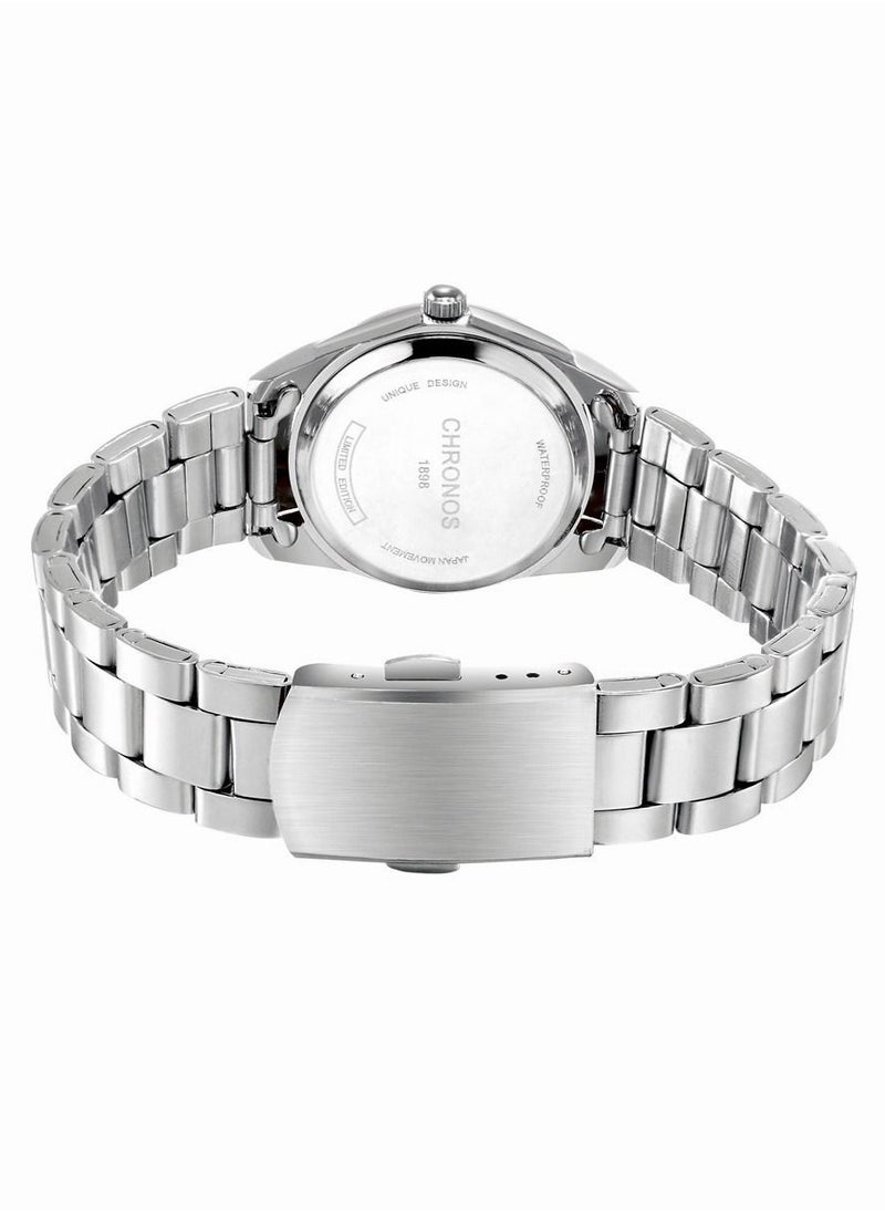 CHRONOS - Waterproof Stainless Steel Quartz Watch Round Analog Lady Steel Watch - Image 1