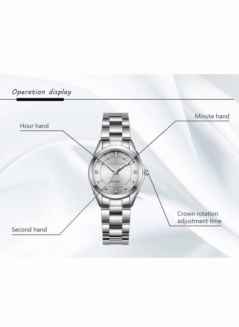 CHRONOS - Waterproof Stainless Steel Quartz Watch Round Analog Lady Steel Watch - Image 1