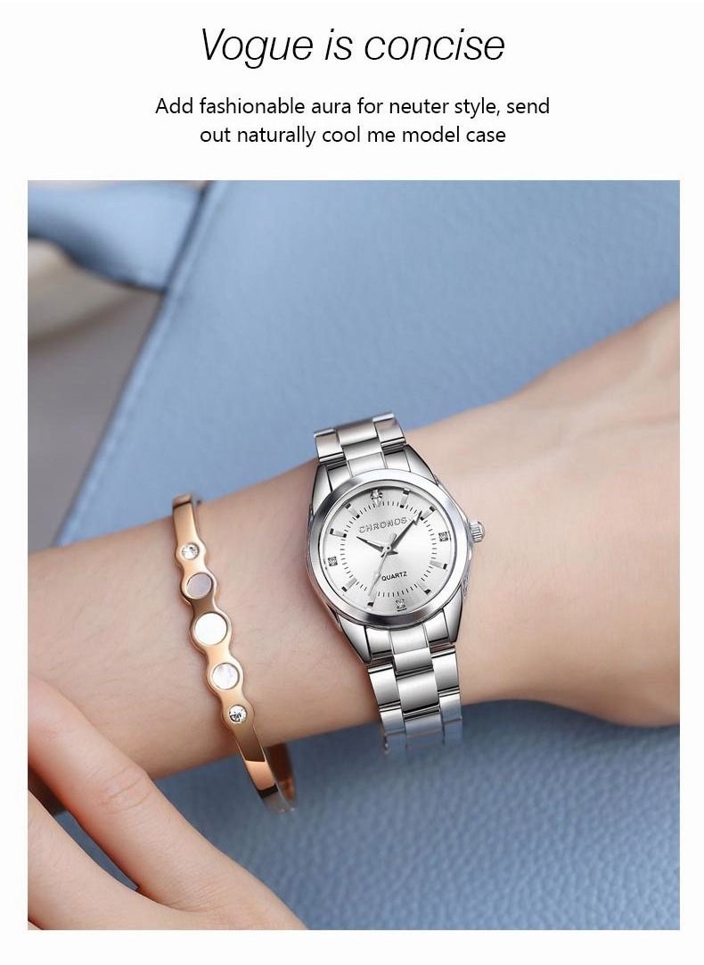 CHRONOS - Waterproof Stainless Steel Quartz Watch Round Analog Lady Steel Watch - Image 1