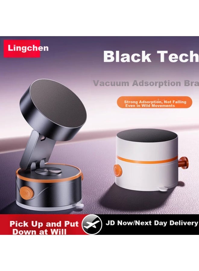 Lingchen [New Model] Car Phone Holder, Vacuum Magnetic Suction Mount, Suction Cup Car Dashboard Navigation Stand, Desktop Fixed Binge-Watching Support Bracket, Black And Orange - Image 1