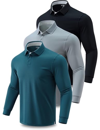 Liberty Pro 3 Pack: Dry Fit Long Sleeve Polo Shirts for Men, Athletic Collared Golf T-Shirts Performance Tops (Set 2, X-Large) - Image 1