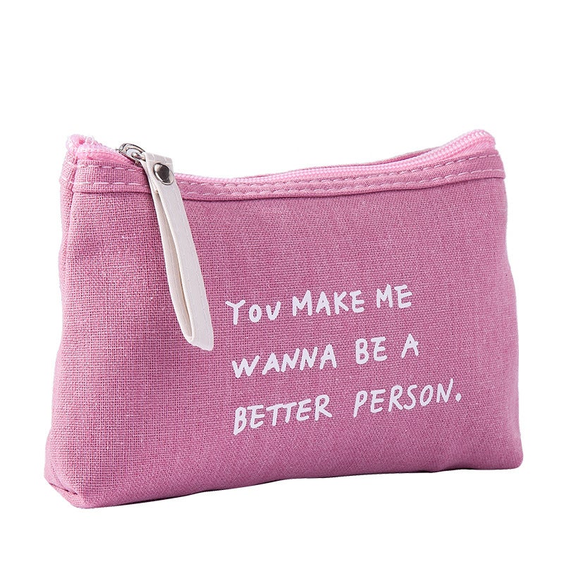 Multifunctional Canvas Card Bag Key Bag Mobile Phone Bag Toiletry Bag Makeup Storage Bag Letters Fabric Zipper Coin Purse - Image 5