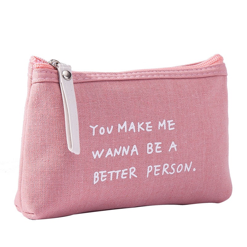 Multifunctional Canvas Card Bag Key Bag Mobile Phone Bag Toiletry Bag Makeup Storage Bag Letters Fabric Zipper Coin Purse - Image 2