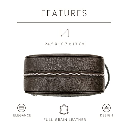 Maruse Italian Leather Toiletry Travel Bag with 2 Zippered Closures for Men and Women, Handmade in Italy, Brown - Image 2