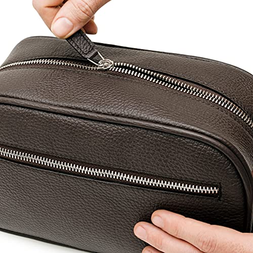 Maruse Italian Leather Toiletry Travel Bag with 2 Zippered Closures for Men and Women, Handmade in Italy, Brown - Image 3