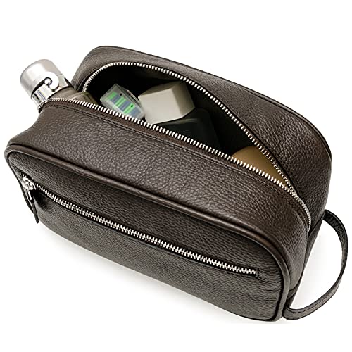 Maruse Italian Leather Toiletry Travel Bag with 2 Zippered Closures for Men and Women, Handmade in Italy, Brown - Image 4