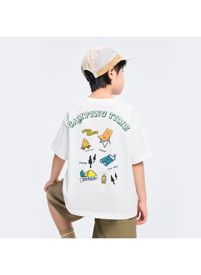 Zuoxi Boys' Short Sleeve T-shirt Pure Cotton Children's Summer White Top New Style Boys' Big Kids Base Layer White 140 - Image 4