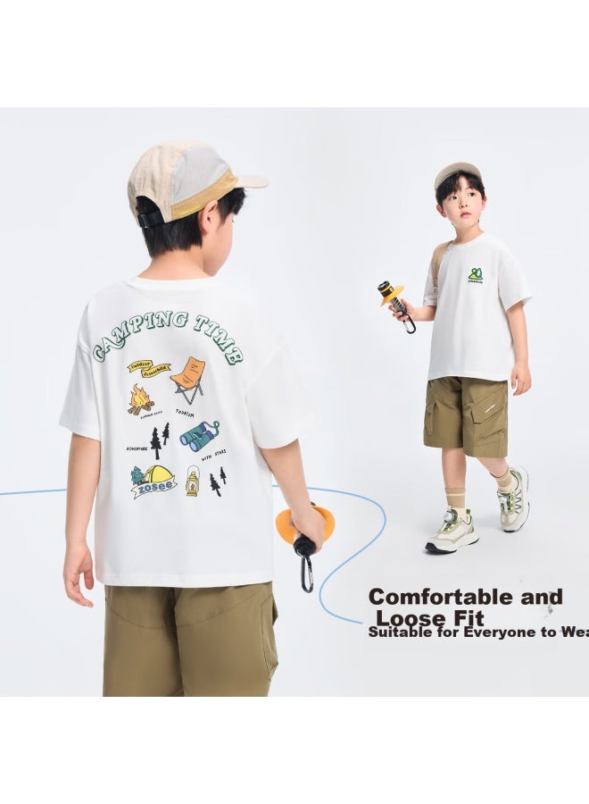 Zuoxi Boys' Short Sleeve T-shirt Pure Cotton Children's Summer White Top New Style Boys' Big Kids Base Layer White 140 - Image 3