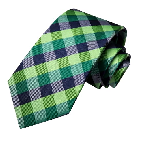 Hi-Tie Green Black Plaid 63" Extra Long Ties Set Silk Necktie Pocket Square Cufflink Set For Big Tall Men Xl Tie Wedding Business - Image 4