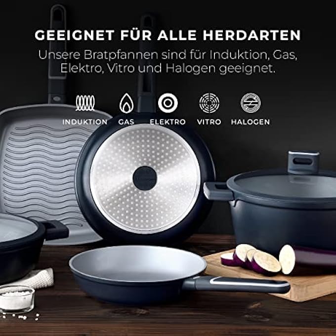 MasterPro Indigo Set Of 2 Frying Pans 20 And 26 Cm Cast Aluminium NonStick Coating Suitable For All Hob Types Black - Image 4