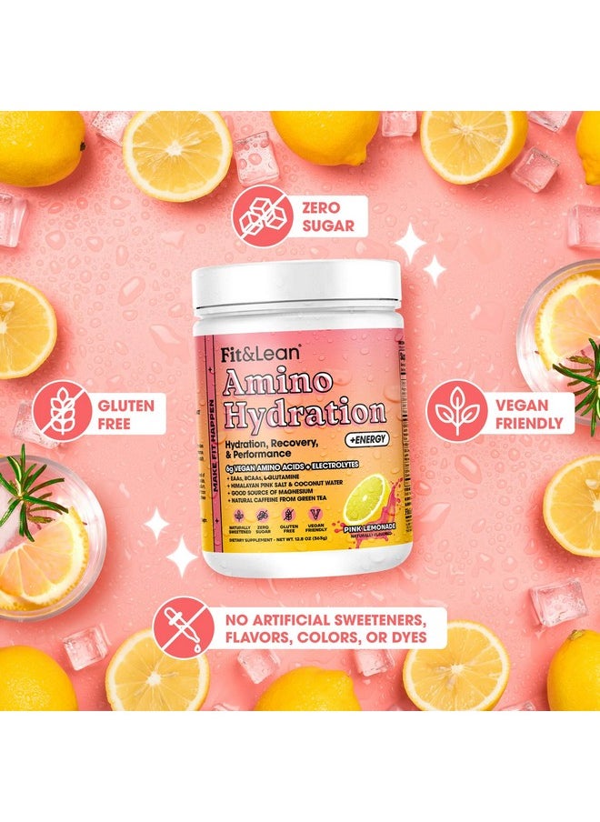 Fit & Lean - Fit&Lean Amino Hydration Plus Energy, Naturally Sweetened Pre Workout Powder, 6g Vegan Amino Acids, EAA, BCAA, Glutamine, Electrolytes & Natural Caffeine, Pink Lemonade, 30 Servings - Image 1