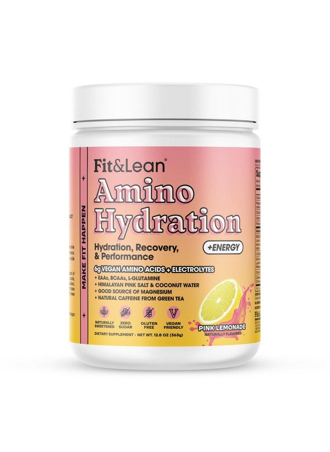 Fit & Lean - Fit&Lean Amino Hydration Plus Energy, Naturally Sweetened Pre Workout Powder, 6g Vegan Amino Acids, EAA, BCAA, Glutamine, Electrolytes & Natural Caffeine, Pink Lemonade, 30 Servings - Image 1