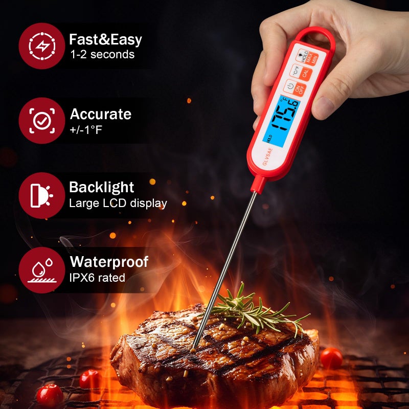 GLVSAE Digital Meat Thermometer Instant Readings in 1-2 Seconds Food Thermometer with Extended Probe Waterproof for Cooking, Confectionery Making, Barbecuing and as a Gift for Friends and Family - Image 2