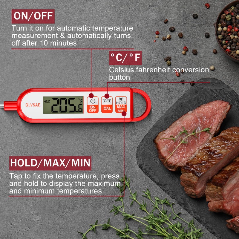GLVSAE Digital Meat Thermometer Instant Readings in 1-2 Seconds Food Thermometer with Extended Probe Waterproof for Cooking, Confectionery Making, Barbecuing and as a Gift for Friends and Family - Image 4
