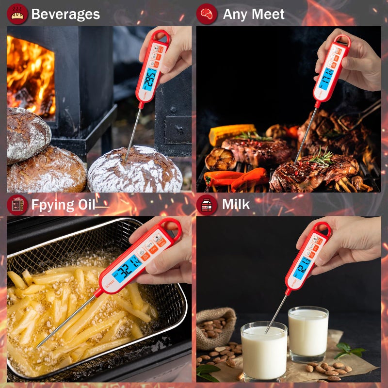 GLVSAE Digital Meat Thermometer Instant Readings in 1-2 Seconds Food Thermometer with Extended Probe Waterproof for Cooking, Confectionery Making, Barbecuing and as a Gift for Friends and Family - Image 3