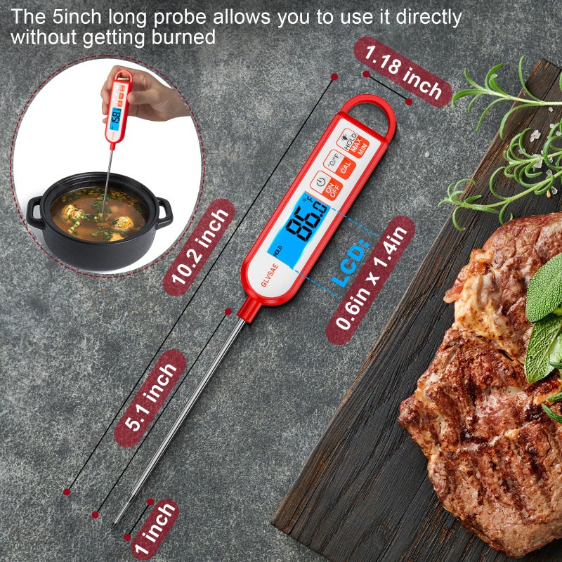 GLVSAE Digital Meat Thermometer Instant Readings in 1-2 Seconds Food Thermometer with Extended Probe Waterproof for Cooking, Confectionery Making, Barbecuing and as a Gift for Friends and Family - Image 5