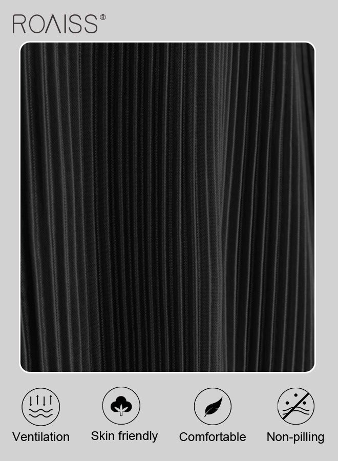 roaiss 2 Piece Stretch Fabric Women Casual Suit Long Sleeved Shirt and Loose Fitting Trousers Pleating Process Comfortable and Skin-Friendly Fabric Candy Color Matching for Daily Commuting Wear - Image 3