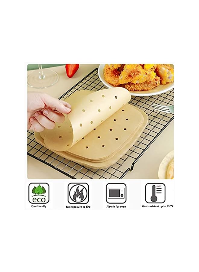 S-TOP 100 PCS Square Air Fryer Parchment Paper 8.5 inch Unbleached Square Air Fryer Liners/Steaming Parchment Liner for Air Fryer, Steaming Basket (8.5inch) - Image 2