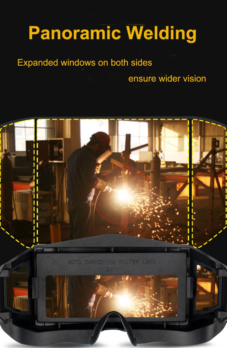 Holiberty Panoramic View Welding Glasses Solar Powered Auto Darkening Welding Lens Welder Safety Eye Protection Goggles with 2 Senisors Wide Shade Adjustable Weld Eyewear Hood Mask Helmet Tool Accessories - Image 2