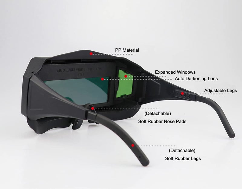 Holiberty Panoramic View Welding Glasses Solar Powered Auto Darkening Welding Lens Welder Safety Eye Protection Goggles with 2 Senisors Wide Shade Adjustable Weld Eyewear Hood Mask Helmet Tool Accessories - Image 3