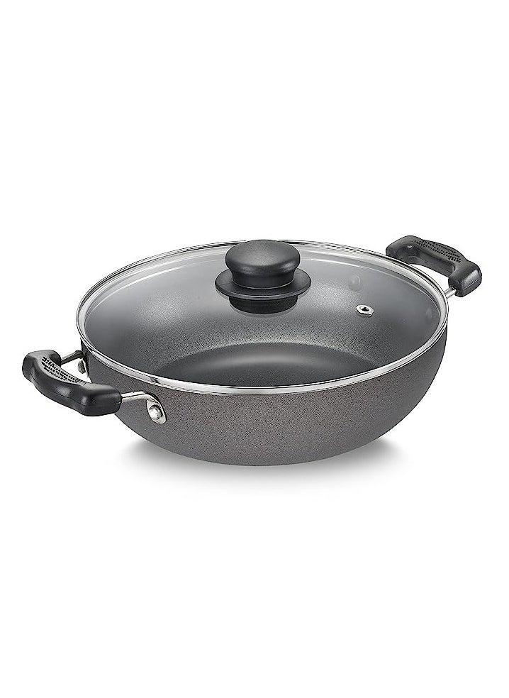Mithra Non-Stick Kadai Flat Bottom With Glass Lid 3 Layer Coating 3mm thick 