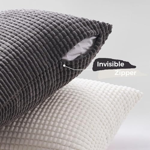Topfinel Grey Couch Pillow Covers for Living Room 45x45 cm Set of 4,Mid Century Modern White Neutral Corduroy Corn Throw Pillows,Rustic Square Bench Chair Cushion(18 Inch/Dark Gray) - Image 5