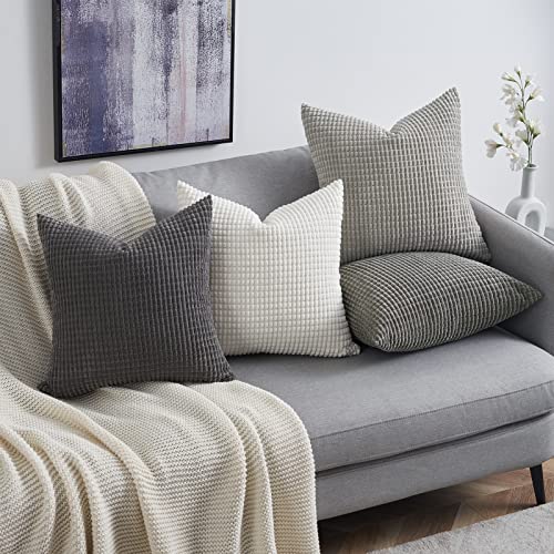 Topfinel Grey Couch Pillow Covers for Living Room 45x45 cm Set of 4,Mid Century Modern White Neutral Corduroy Corn Throw Pillows,Rustic Square Bench Chair Cushion(18 Inch/Dark Gray) - Image 2