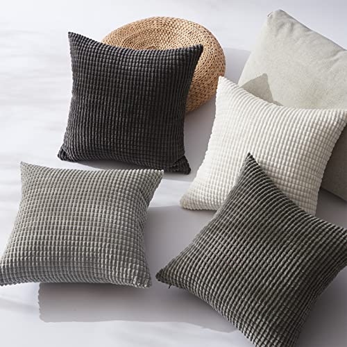 Topfinel Grey Couch Pillow Covers for Living Room 45x45 cm Set of 4,Mid Century Modern White Neutral Corduroy Corn Throw Pillows,Rustic Square Bench Chair Cushion(18 Inch/Dark Gray) - Image 4